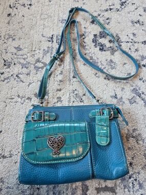 Brighton Teal Croc-Embossed Leather Crossbody Organizer Wallet Bag